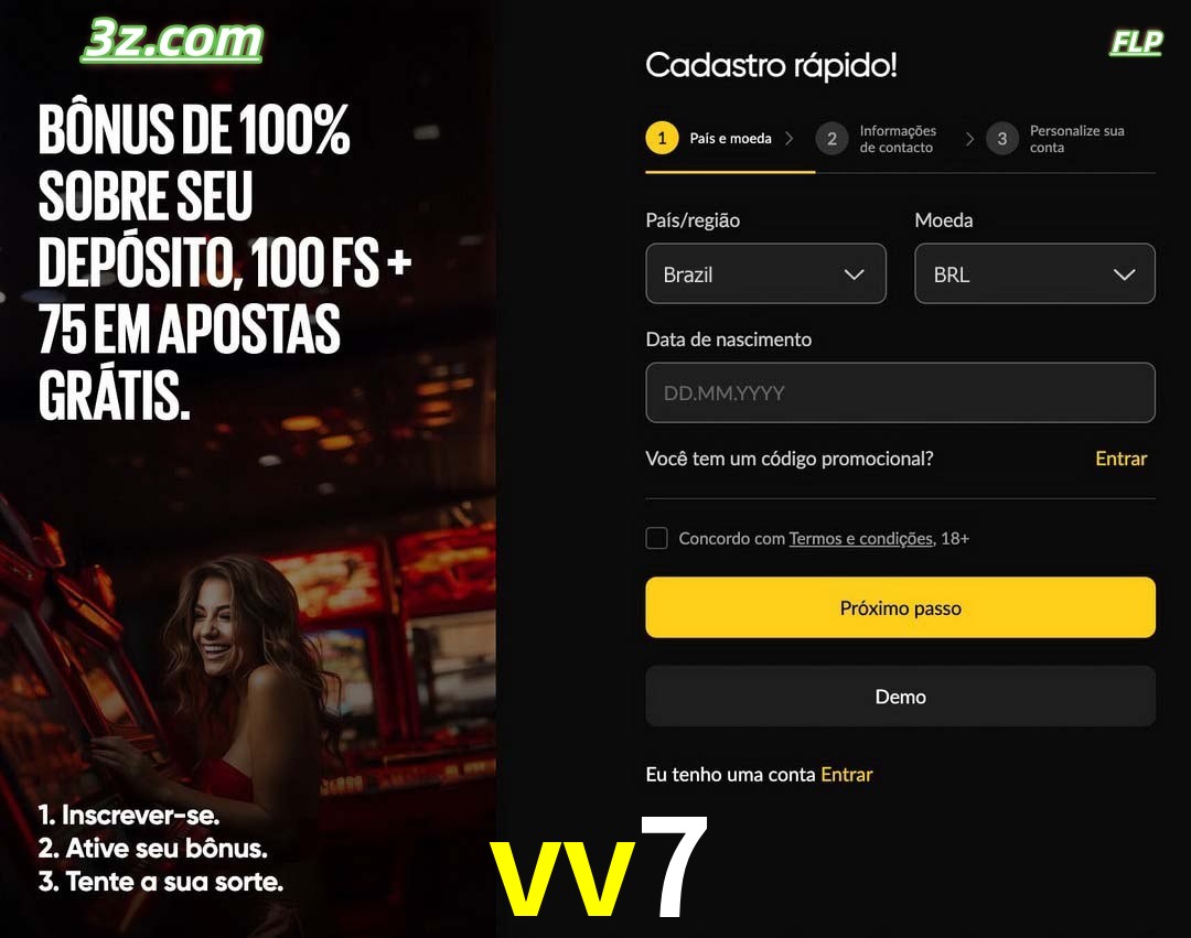 vv7 registro oficial cassino online Brasil com bônus de depósito e free spins